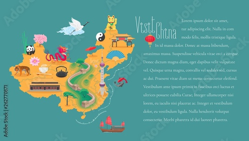 Cuadros en Lienzo Map of China horizontal article layout vector illustration