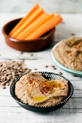 Canvas Print - homemade lentil hummus on a table