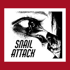 Wall Mural - Snail attack. Vector hand drawn illustration of snail on the human face.