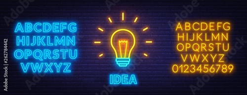 Fotomural  Neon sign idea. Template for design with neon fonts.