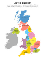 Aufkleber - UK multicolored map with regions. Vector illustration