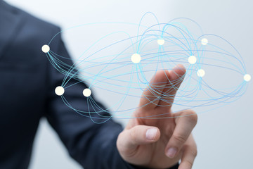 digital 3d network team in hand