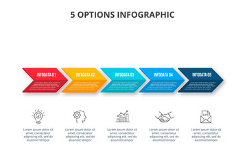 Poster - Abstract infographics number options template. Timeline presentation with 5 options, parts or processes.