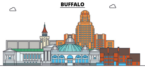 Wall Mural - Buffalo,United States, flat landmarks vector illustration. Buffalo line city with famous travel sights, design skyline. 