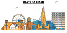 Daytona Beach,United States, Flat Landmarks Vector Illustration. Daytona Beach Line City With Famous Travel Sights, Design Skyline. 