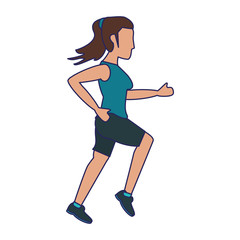 Poster - Fitness woman running sideview blue lines