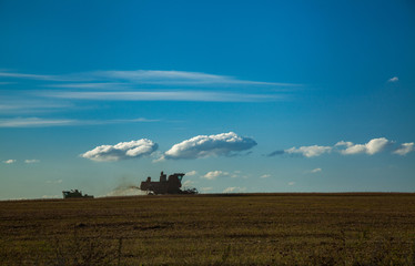 Two harvester gathers the agricultural harvest