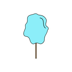 Wall Mural - Blue cotton candy vector graphic illustration. Candy floss on stick, outlined icon.  