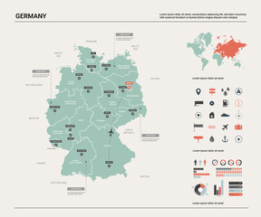 Wall Mural - vector map of germany. high detailed country map with division, cities and capital berlin. political