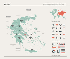 Wall Mural - vector map of greece. high detailed country map with division, cities and capital athens. political 