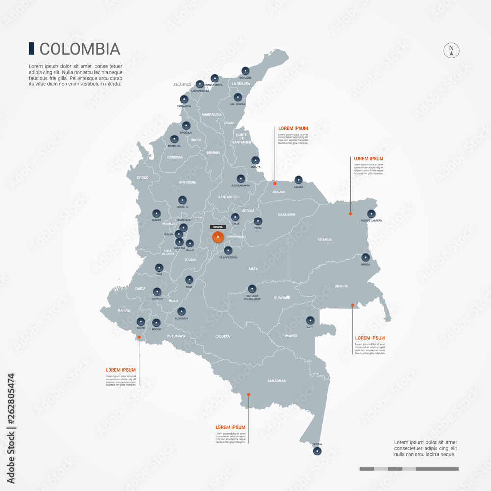 Colombia map with borders, cities, capital and administrative divisions ...