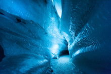 The Polar Arctic Northern Ice Cave In Norway Svalbard In Longyearbyen City  
