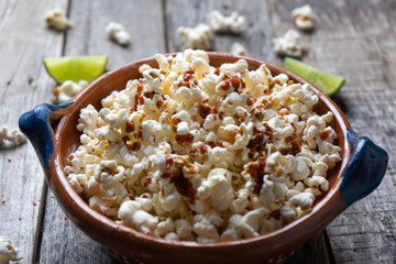 mexican pop corn with hot sauce