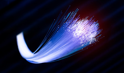 optical fibres dinamic flying from deep on technology background