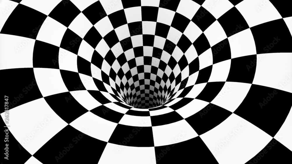 Chess spiral . The space and time. 3D illustration.  high-resolution background  for meditation - obrazy, fototapety, plakaty 