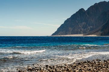 rocky shore of the red sea in egypt