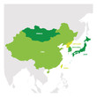 East Asia Region. Map of countries in eastern Asia. Vector illustration