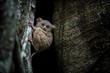 Spectral Tarsier, Tarsius spectrum, portrait of rare endemic nocturnal mammals, small cute primate in large ficus tree in jungle, Tangkoko National Park, Sulawesi, Indonesia, Asia