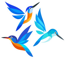 Stylized Birds In Flight - Kingfishers