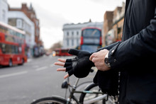 Man Wear Gloves During A Cold Day In London