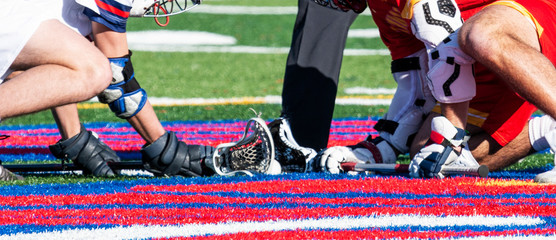 Wall Mural - Close up of sticks and ball during lacrosse faceoff