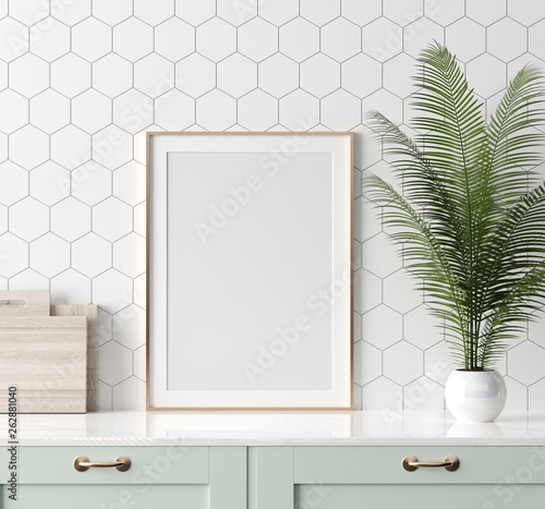 Fotomural Mock up poster frame in kitchen interior, Scandinavian style, 3d render