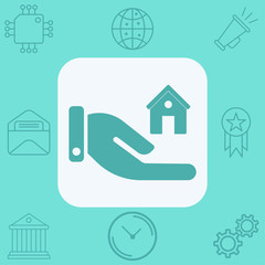 Wall Mural - Hand with home vector icon sign symbol