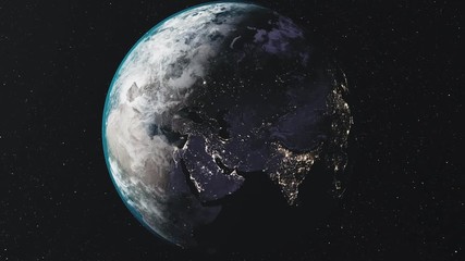Wall Mural - rotate earth moon orbit star milky way background. twilight nebula galaxy spin planet celestial univ