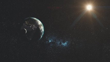 Canvas Print - spin planet earth starry galaxy sunlight glow. majestic dusk open cosmos moon orbit space navigation