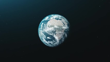 Wall Mural - earth orbit zoom reverse open space background. rotate planet solar system soft sun beam celestial c