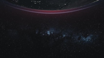 Wall Mural - earth orbit milky way spiral galaxy satellite view. star cluster celestial navigation solar system d