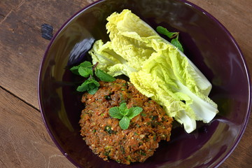 Canvas Print - spicy minced catfish with herb delicious on thai food