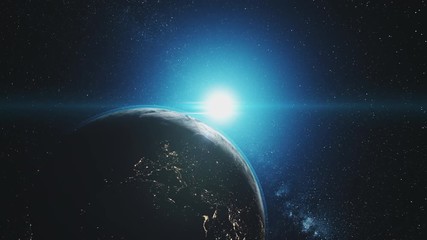 Wall Mural - earth orbit reverse blue sun radiance outer space. epic cosmos nebula constellation celestial naviga