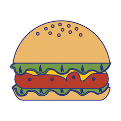 Poster - Hamburger fast food isolated blue lines