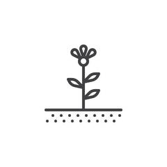 Flower with leaves line icon. linear style sign for mobile concept and web design. Growing plant outline vector icon. Springtime symbol, logo illustration. Pixel perfect vector graphics