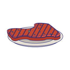 Sticker - Beef steak on dish cartoon blue lines