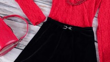 Black Skirt And Red Bag.