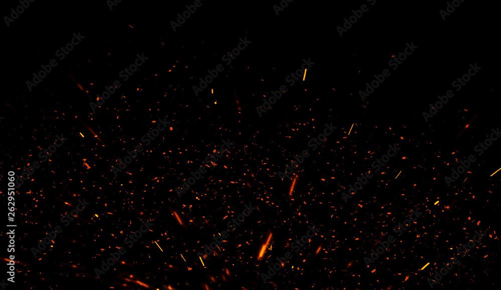 Colorful particles effect dust debris isolated on black background, motion powder spray burst texture. - obrazy, fototapety, plakaty 
