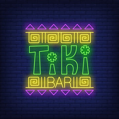 Sticker - Tiki bar neon text with ethnic ornament