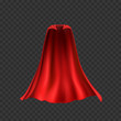 Cape set isolated on transparent background. Red superhero cloak. Vector silk flying super hero cloth.