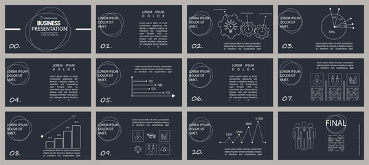 Gray presentation template. Elements for slide presentations on a gray background. Flyer, brochure, corporate report, marketing, advertising, annual report, banner