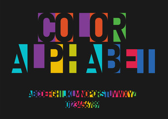 A set of colorful letters and numbers. Color vector latin alphabet. Font in the negative. Vector illustration.