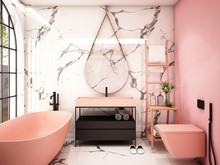 Modern Bathroom Interior Design,trend Design 2019 ,3d Rendering ,3d Illustration