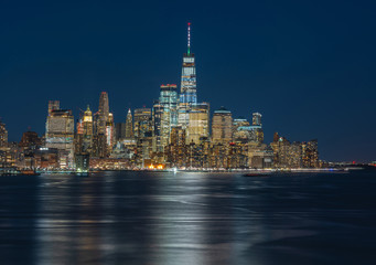 Fototapete - Panorama New york cityscape river side at twilight time, USA, Architecture and building with tourist concept