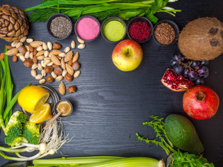 Wall Mural - Various colorful superfoods background, vitamins and nutrition concept