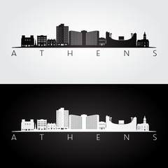 Athens, Georgia USA skyline and landmarks silhouette, black and white design, vector illustration.