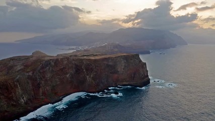 Fototapete - Beautiful mountain landscape of Seixal, Madeira island, Portugal, at sunset. Aerial view.