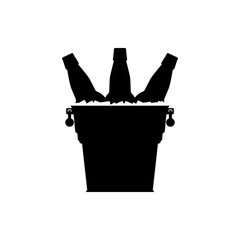 Black silhouettes bottles beer in a metal bucket with handles and ice cubes on white background. Isolated vector icon flat illustration.