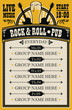 © paseven - Vector poster for music rock and roll pub with live music with beer glass and guitars. A daily schedule of performances of music groups in retro style