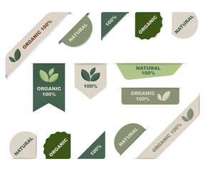 Wall Mural - natural tag label and organic label green. modern ribbon banner and badges design.